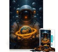 Rompecabezas para Adultos de 1000 Piezas Astronauta sosteniendo la Tierra con un Anillo Bordes impecables Juguete Divertido para ejercitar la Mente Escena navideña acogedora y Divertida (50x75cm)