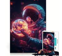 Rompecabezas para Adultos de 1000 Piezas Astronauta sosteniendo un Planeta en Llamas Juego de lógica de Ajuste preciso Juguete Divertido y fácil de Jugar (38x26cm)