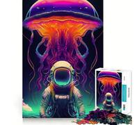 Rompecabezas para Adultos de 1000 Piezas Astronauta y Medusas Arte de Corte preciso Actividad Mental Divertido Juego para Relajarse Decoración navideña para el hogar (38x52cm)