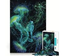 Rompecabezas para Adultos de 1000 Piezas Astronauta y Medusas en el Espacio Bordes impecables Juguete Divertido para ejercitar la Mente Escena navideña acogedora y entretenida Arte (50x75cm)