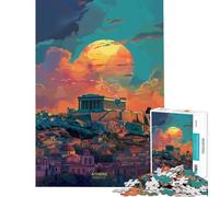 Rompecabezas para Adultos de 1000 Piezas Atardecer en Atenas Grecia Diversión en casa Regalo de cumpleaños Juegos relajantes para Mayores de 14 años Juego de Rompecabezas Incluido (38x52cm)