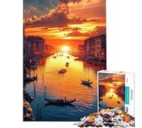 Rompecabezas para Adultos de 1000 Piezas Atardecer en el Canal de una Venecia imaginaria Difícil y desafiante Regalo Ideal para Mujeres Juguetes antiestrés para Mayores de 14 años Juego 38x52cm
