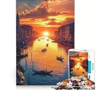 Rompecabezas para Adultos de 1000 Piezas Atardecer en el Canal de una Venecia imaginaria Juego de ingenio para divertirse en Familia Lista de Deseos con Papá Noel 38x52cm