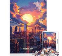 Rompecabezas para Adultos de 1000 Piezas: Atardecer en Filadelfia EE UU Juguete Educativo Regalo de Amigo Secreto Juego Imposible con póster a Juego y Hoja de Trivia (tamaño 38x52cm)