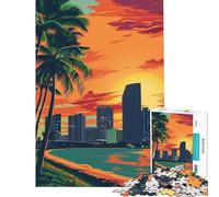 Rompecabezas para Adultos de 1000 Piezas Atardecer en Miami Juego Educativo desafío Juguete Juego Relajante Mejora la Memoria Regalo de cumpleaños (tamaño 50x75cm)