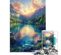 Rompecabezas para Adultos de 1000 Piezas Atardecer en un Lago de montaña Juguetes antiestrés Divertidos y Originales cumpleaños (tamaño 38x26cm)