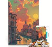 Rompecabezas para Adultos de 1000 Piezas Atardecer en Venecia Italia Juguete Educativo Divertido y con Humor Incluye póster y Hoja de Preguntas a Juego 38x26cm
