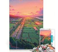 Rompecabezas para Adultos de 1000 Piezas Atardecer Estilo lofi sobre Campos de Cultivo Juegos relajantes Actividades Divertidas para Hacer en casa fortalece el Amor Entre Parejas 38x26cm