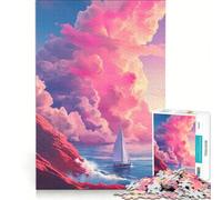 Rompecabezas para Adultos de 1000 Piezas Atardecer navegando Entre Nubes Rosas Juego Educativo Relajante Intelectual Regalo de cumpleaños 38x26cm