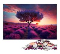Rompecabezas para Adultos de 1000 Piezas Atardecer sobre un Campo de Lavanda Incluye póster a Juego y Hoja de Trivia (38 x 26 cm)