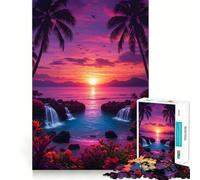 Rompecabezas para Adultos de 1000 Piezas Atardecer Tropical con cascadas y Palmeras Un Divertido Juego Mental Ideal para Regalar en Navidad (38x26cm)