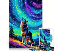 Rompecabezas para Adultos de 1000 Piezas Aullido de Lobo en la Aurora Boreal Juego de concentración Mental Manualidad de Corte de Alta precisión Actividad para Fortalecer los Lazos Familiares