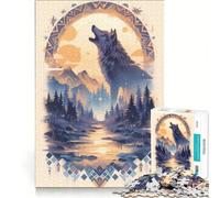 Rompecabezas para Adultos de 1000 Piezas Aullido del Lobo armonioso al Atardecer Juegos relajantes Que mejoran la Memoria cumpleaños y Navidad 38x52cm