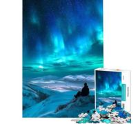 Rompecabezas para Adultos de 1000 Piezas Aurora Boreal con Figura Humana en la montaña Juego Educativo desafío Juguete Relajante Mejora la Memoria Regalo de cumpleaños (tamaño 38x52cm)
