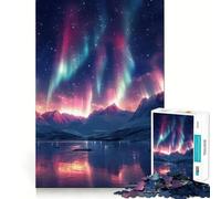 Rompecabezas para Adultos de 1000 Piezas Aurora Boreal,Montaña,Luces del Norte,Bordes Impecables,Juguete Divertido para Ejercitar la Mente,Escena Navideña (50x75cm)