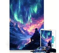 Rompecabezas para Adultos de 1000 Piezas Aurora Boreal sobre Lago de montaña Arte de Bordes precisos Juego de Habilidad Mental Juego Tranquilo Regalo de cumpleaños para la Mente (38x26cm)