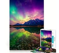 Rompecabezas para adultos de 1000 piezas Aurora Boreal sobre lago de montaña Diseño limpio y funcional Juguete que desafía la mente Ideal para momentos de ocio y diversión Regalo de cumpleaños 50x75cm