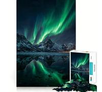 Rompecabezas para Adultos de 1000 Piezas Aurora Boreal sobre montañas Nevadas Juego de Bordes limpios Diversión cognitiva Juego Lento Regalo Festivo y de Ocio (38x52cm)
