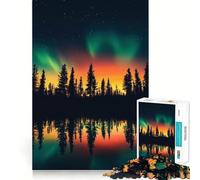 Rompecabezas para Adultos de 1000 Piezas Aurora Boreal sobre Reflejo en el Bosque,Corte preciso,Divertido,lógica,Habilidad,Juego,relajación,diversión,Regalo de cumpleaños,Mente (50x75cm)