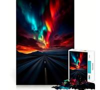Rompecabezas para Adultos de 1000 Piezas Aurora Boreal sobre un Camino Solitario Juego de Ajuste Juego de Habilidad Mental Juego Gratuito Escena navideña Arte (38x26cm)