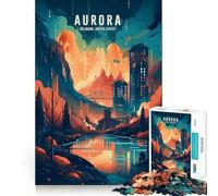 Rompecabezas para adultos de 1000 piezas,Aurora,horizonte del centro de la ciudad,articulaciones afiladas,juguete de desafío mental,momento de diversión tranquila,arte navideño para el hogar (38x26cm)