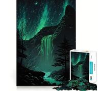 Rompecabezas para Adultos de 1000 Piezas Auroras boreales,Cascada Brillante,Arte de Corte Fino,diversión para Resolver Problemas,Juego para Momentos acogedores,decoración navideña para la Pared