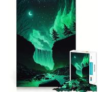 Rompecabezas para Adultos de 1000 Piezas Auroras Cascada Brillante Arte de Corte Preciso Juego para Desarrollar la Capacidad Mental Tiempo de Juego Relajante Regalo de Arte Navideño (38x26cm)