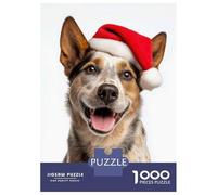 Rompecabezas para Adultos De 1000 Piezas Australian Cattle Dog with Santa Hat Rompecabezas para Adultos Juego De Ingenio Análisis Y Lógica Cumpleaños Y Navidad 38x26cm/1000pcs