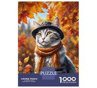 Rompecabezas para Adultos De 1000 Piezas Autumn Cat in Hat Rompecabezas para Adultos Juegos Divertidos Difícil Difícil Regalos De Cumpleaños Y Únicos 52x38cm/1000pcs