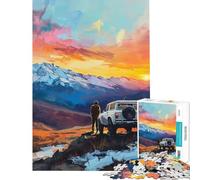 Rompecabezas para Adultos de 1000 Piezas Aventura al Atardecer en la montaña con SUV Juegos relajantes para Juegos educativos desafío Juguete Regalo de cumpleaños Corte de precisión (tamaño 38x52cm)
