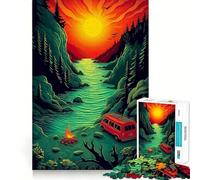 Rompecabezas para Adultos de 1000 Piezas Aventura en Furgoneta de Camping,diseño de Bordes Finos,Juego cognitivo,Juguete Relajante,decoración navideña para Pared (50x75cm)