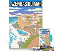 Rompecabezas para Adultos de 1000 Piezas Azenhas Do Mar Portugal Póster de Viaje Arte de Corte Exacto Actividad Cerebral Juego Divertido para Relajarse Arte navideño para el hogar (38x52cm)