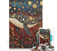 Rompecabezas para Adultos de 1000 Piezas: Ballena Azul en un océano Estrellado Dorado, Juego Imposible, Actividades Divertidas para Hacer en casa, cumpleaños 38x52cm
