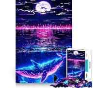 Rompecabezas para Adultos de 1000 Piezas Ballena bioluminiscente bajo la luz de la Luna Borde Juego Inteligente Regalo Ideal Juego de Ocio navideño Arte (38x52cm)
