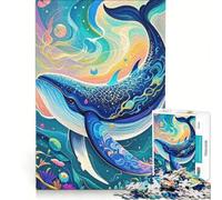 Rompecabezas para Adultos de 1000 Piezas Ballena en un Colorido océano Abstracto Juguete Educativo con patrón para armar Incluye póster a Juego y Hoja de Preguntas y respuestas 38x26cm