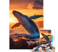 Rompecabezas para Adultos de 1000 Piezas Ballena jorobada al Atardecer Saltando en el océano Rompecabezas de 1000 Piezas antiestrés Decoración artística para el hogar Juego Educativo Familiar
