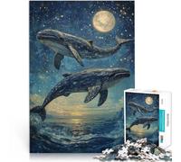 Rompecabezas para Adultos de 1000 Piezas Ballenas Saltando bajo Las Estrellas Actividad Familiar Regalo de cumpleaños, Regalos 38x26cm