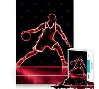 Rompecabezas para Adultos de 1000 Piezas Balón de Baloncesto en neón,Bordes, Juego Inteligente,Regalo,Juego de Ocio navideño,Arte (38x52cm)