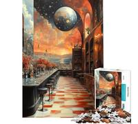 Rompecabezas para Adultos de 1000 Piezas Bar Surrealista con Vista Celestial Rompecabezas de 1000 Piezas Juguete para decoración de Pared Mejora la Memoria Regalo de cumpleaños Regalos (38x26cm)
