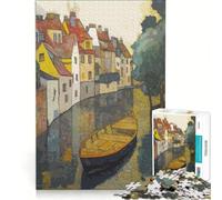 Rompecabezas para Adultos de 1000 Piezas: Barco en Canal con Edificios, Juegos Familiares, Interesante para Reducir el estrés, colección de Artistas, Bellas Artes 38x52cm