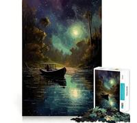 Rompecabezas para Adultos de 1000 Piezas Barco en la Noche,Arte de Corte Fino,diversión para Resolver Problemas,Juego para Momentos acogedores,decoración navideña para la Pared 38x52cm