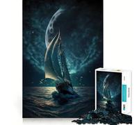 Rompecabezas para Adultos de 1000 Piezas Barco,Luna,Noche,Encaje, Arte,Juego de Concentración,Regalo,Juego para Tiempos de Descanso,Regalo de Cumpleaños 38x26cm