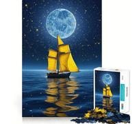Rompecabezas para Adultos de 1000 Piezas Barco,Noche,Luna,Arte de Corte Fino,Diversión para Resolver Problemas,Momentos acogedores de Juego,Decoración navideña para la Pared 38x52cm