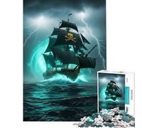 Rompecabezas para Adultos de 1000 Piezas Barco Pirata en Mares tormentosos Difícil y desafiante Juguete de análisis y lógica Decoración de Pared Apto para Mayores de 14 años 38x52cm
