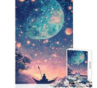 Rompecabezas para Adultos de 1000 Piezas: Barco Solitario bajo una Luna Gigante Juguete para decoración de Pared Obra de Arte Regalo Juegos educativos difícil y desafiante (tamaño 38x52cm)
