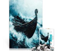 Rompecabezas para Adultos de 1000 Piezas Barco Vikingo en la tormenta Juegos educativos Actividades Divertidas en casa, Regalos de cumpleaños, Regalos de Viaje, 38x26cm