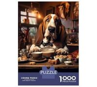 Rompecabezas para Adultos De 1000 Piezas Basset Hound Dog Coffee Rompecabezas para Adultos Juegos Familiares Decoración Perfecta Cumpleaños Y Navidad 70x50cm/1000pcs