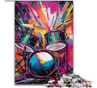 Rompecabezas para Adultos de 1000 Piezas,batería de Grafiti de neón Colorido de Madera,decoración hogar o la Oficina, Ideal,50x75cm para Juego Interactivo Familiar
