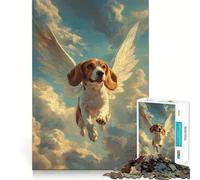 Rompecabezas para Adultos de 1000 Piezas,Beagle con alas de ángel,Juego de lógica de Ajuste preciso,Juego fácil,decoración navideña para Pared (38x26cm)
