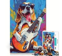 Rompecabezas para Adultos de 1000 Piezas,Beagle Guitarrista,Borde, Juego Inteligente,Regalo,Juego de Ocio,Navidad,Arte (38x52cm)